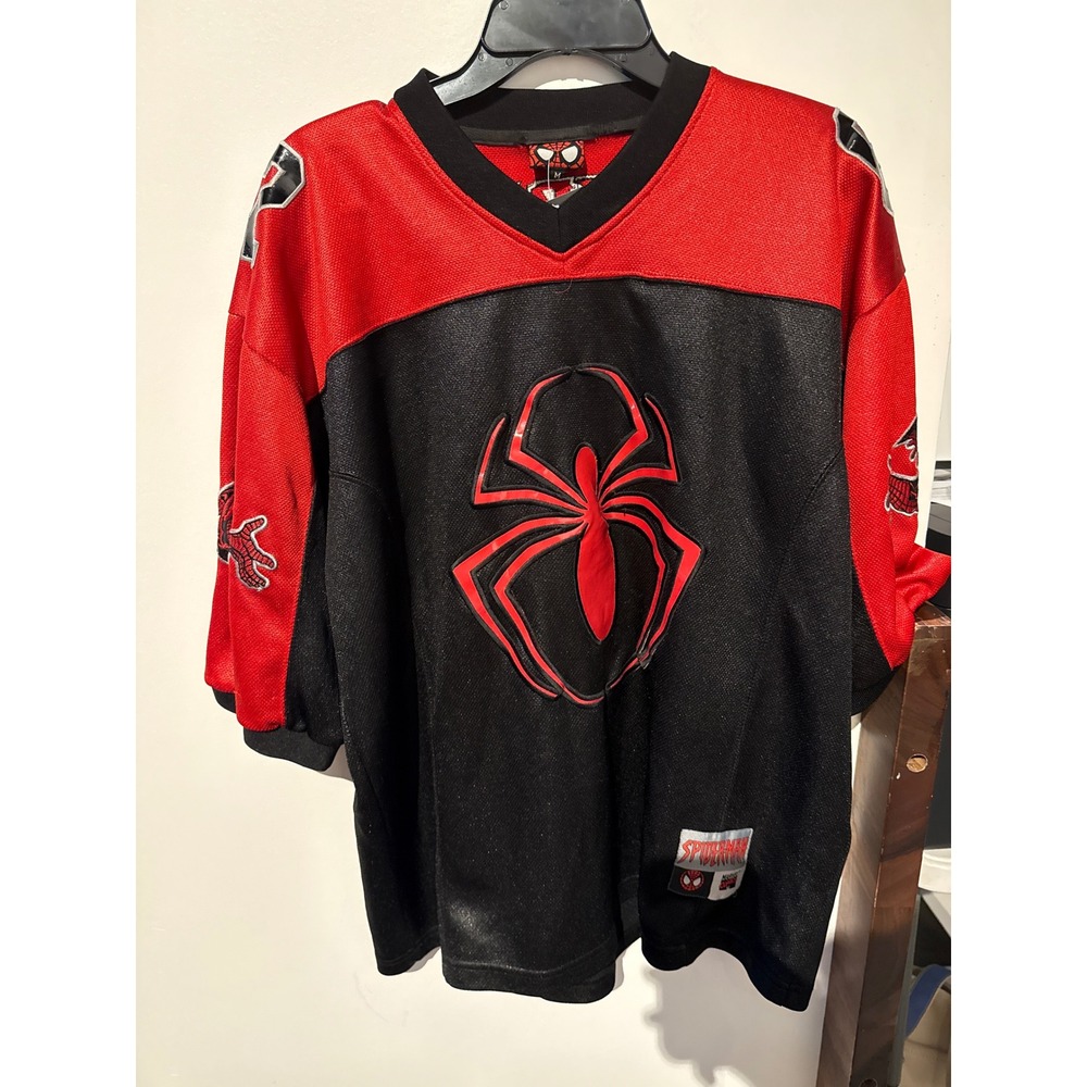 Marvel Comics Spider-Man Hockey Jersey Red Black Embroidered Mesh Mens Medium 62